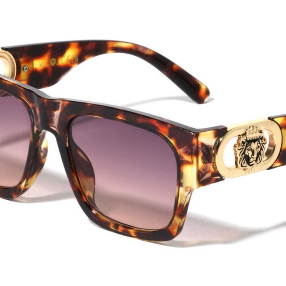 Men Women Sunglasses Tortoise Frame Square Shades Hip Hop Style Classic Lion Hed - Picture 1 of 1